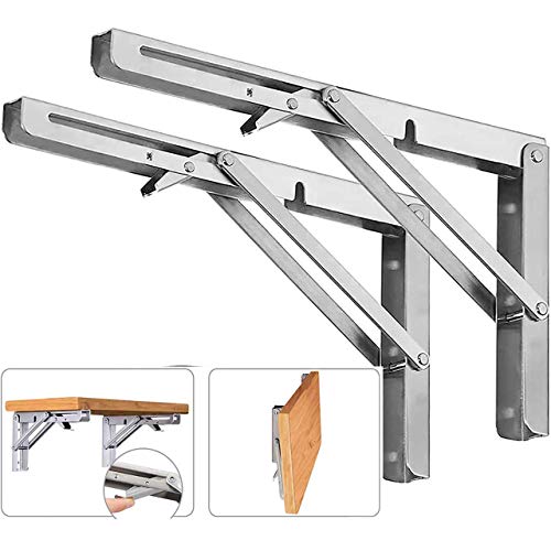 DAWNTREES Folding Shelf Brackets,24 Inch Heavy Duty, 2 Pcs Shelf Brackets, 304 Stainless Steel L Type Shelves, Floating Shelf Bracket, Metal Shelf Brackets On Wall。