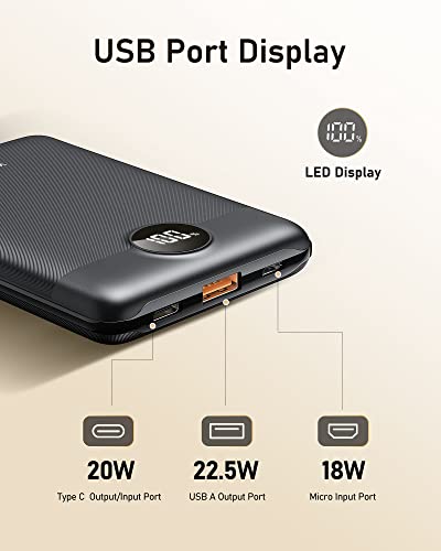 VEEKTOMX Mini Power Bank 10000mAh, 22.5W USB C Compact Portable Charger [2023 Upgraded Version] with PD 3.0, QC, Fast Charge Phone Battery Pack, Small External Battery for iPhone/Samsung (Black)