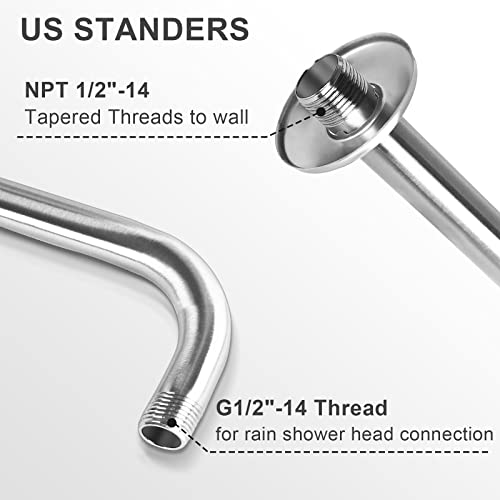 𝙑𝙤𝙣𝙫𝙖𝙣 Shower Head Extension Arm, 16 inch Brushed Nickel Shower Arm Easy to Install, Wall Mounted 304 Stainless Steel Shower Extension Arm, 1/2'' NPT Standard Thread Shower Head Pipe with Flange