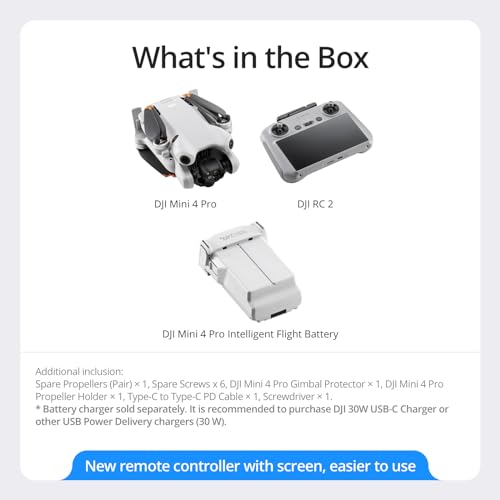 DJI Mini 4 Pro (DJI RC 2), Folding Mini-Drone with 4K HDR Video Camera for Adults, Under 0.549 lbs/249 g, 34 Mins Flight Time, 20 km Max Video Transmission Distance, Omnidirectional Vision Sensing