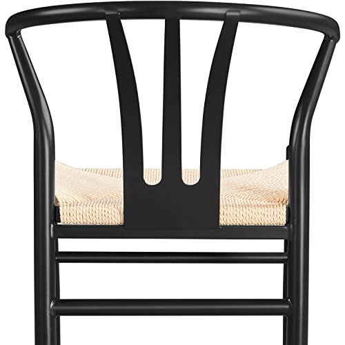 Yaheetech Weave Chair Mid-Century Modern Dining Chair Rattan Chair Metal Dining Chair Wishbone Armchairs Hemp Seat Chair Accent Chair for Kitchen, Dining, Living Room Side Chairs Set of 2, Black