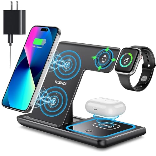 Wireless Charging Station, 3 in 1 Wireless Charger Stand, Fast Wireless Charging Dock for iPhone 15/14/13/12/11/Pro/X/Max/XS/XR/8/Plus, for Apple Watch7/6/5/4/3/2/SE, for Airpods 3/2/Pro(Black)