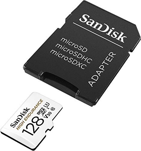 Sandisk High Endurance microSDXC Card, SQQNR 128G, UHS-I, C10, U3, V30, 100MB/s R, 40MB/s W, SD adaptor, 2Y, White (SDSQQNR-128G-G)