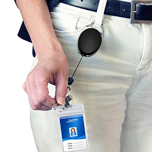 6 Pcs Retractable Badge Holders with 10 Pcs Waterproof Transparent Card Holder, SENHAI Carabiner Belt Clip Split Ring and Vertical Style Clear ID Card Holders