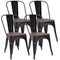 Shahoo Metal Dining Chairs Classic Iron Stackable Industrial Vintage Trattoria Wooden Seat and Back, Indoor-Outdoor Side Settee for Home Bistro Cafe Kitchen Restaurant Set of 4, Black and Gold