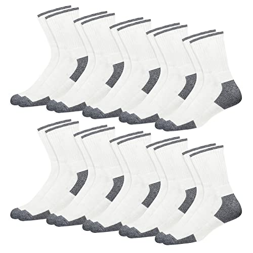 SOXCO 10-Pack Crew Socks for Men Women Soft Cushion Unisex Crew Socks, Pack of 10 Pairs (Shoe Size: 12-15, White)