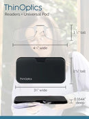 ThinOptics Reading Glasses And Pod Case 2.00 Strength Black Frames, Black Case