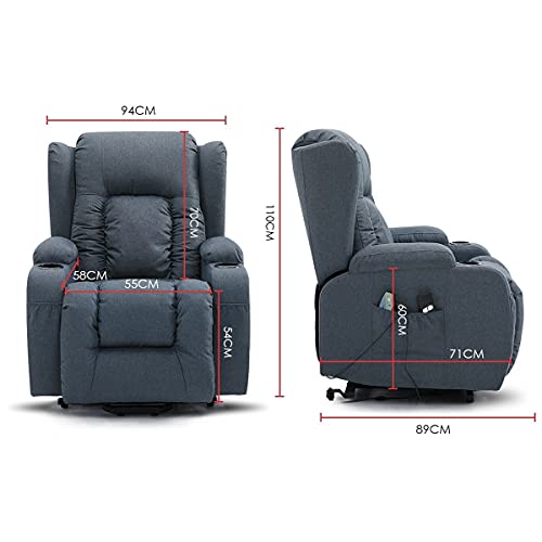 Electric Massage Chair Armchair Recliner Lift Motor Armchair 8 Point Heating Linen Fabric Sofa Blue