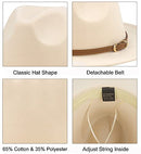 Muryobao Womens Classic Wide Brim Panama Hat Belt Buckle Wool Felt Fedora Hat, 2 Pack (Khaki+beige), One Size