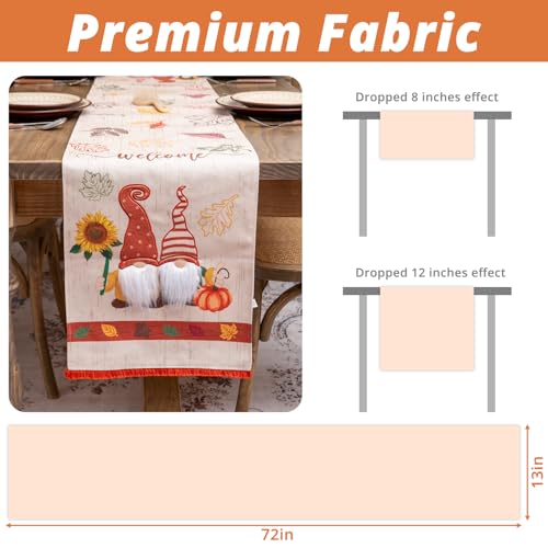 Fall Decoration Linen Table Runner, Fall Harvest Vintage Kitchen Dining Table Decoration for Indoor Outdoor Home Party (Fall 72x13 ZR)