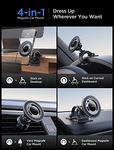 LISEN for MagSafe Car Mount, Strong Magnetic Phone Holder for iPhone, HandsFree Dashboard iPhone Car Mount Holder Accessories for MagSafe iPhone 15 Pro Plus 14/13 All Phones Tablets