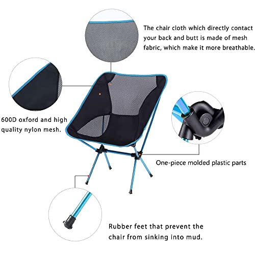 Camping Chairs, 2 Pack Portable Camping Chair Lightweight, Hiking Chair Outdoor Chair Beach Chair Folding Chair for Camping Outdoors Lawn Hiking Beach Travel Picnic Sport with Carry Bags