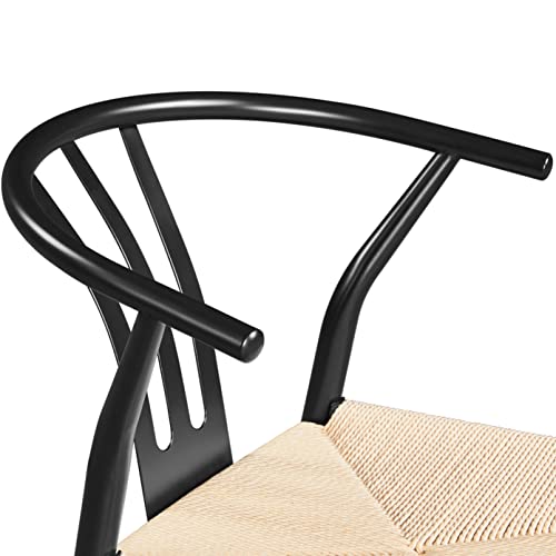 Yaheetech Weave Chair Mid-Century Modern Dining Chair Rattan Chair Metal Dining Chair Wishbone Armchairs Hemp Seat Chair Accent Chair for Kitchen, Dining, Living Room Side Chairs Set of 2, Black