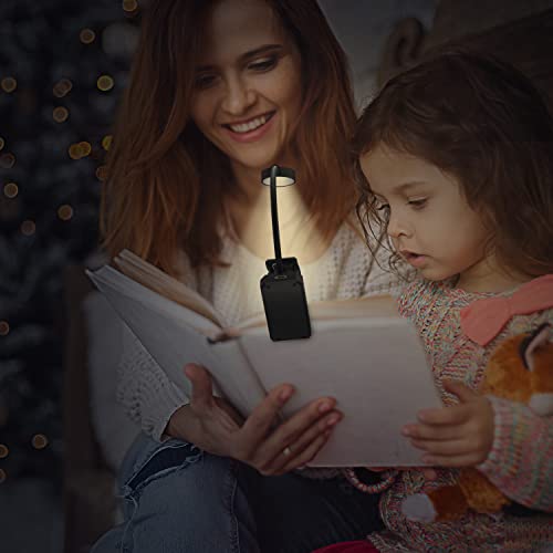 LENCENT 12 Modes Book Light, 9 LED Clip Reading Light for Bed, USB Rechargeable Reading Light - Stepless Dimming x 12 Eye-Care Modes (Amber&White&Warm&Mixed), Flexible Clip on Book Light, Black