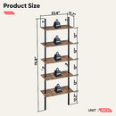 Bestier 70" Industrial Wall-Mounted Ladder Shelf 5 Tier Bookshelf with Storage Organizer Plant Flower Display Stand Round Tube Bookcase Rack with 2 Hooks for Home Office, Rustic Brown