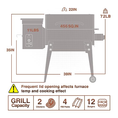 KingChii 2023 Upgrade Portable Wood Pellet Grill Multifunctional 8-in-1 BBQ Grill with Automatic Temperature Control Foldable Leg for Backyard Camping Cooking Bake and Roast, 456 sq in Bronze