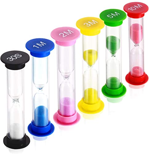 ZDY Sand Timer,Plastic Hourglass Timer,Colorful Sandglass Hourglass Sand Clock Timer 30sec / 1min / 2mins / 3mins / 5mins / 10mins (6pcs)
