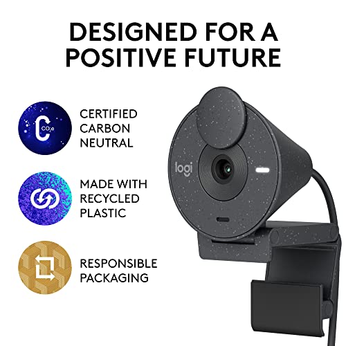 Logitech Brio 300 Full HD Webcam with Privacy Shutter, Noise Reduction Microphone, USB-C, Ceritified for Zoom, Microsoft Teams, Google Meet, Auto Light Correction - Graphite