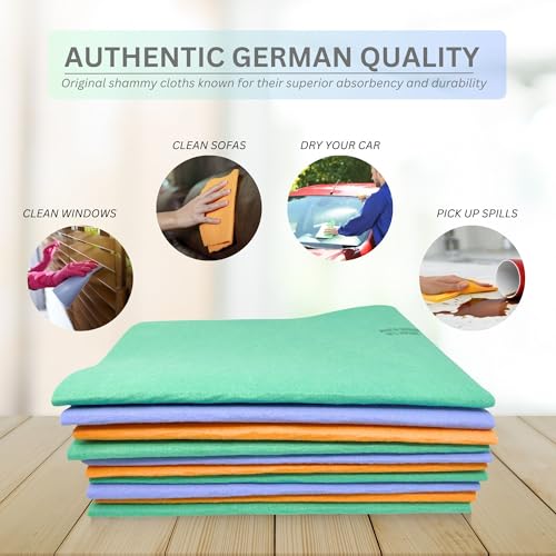 10 Pack Extra Large Original German Shammy Cloths Chamois Towels Super Absorbent for Pets, Parenting Tool Cleaning for Home and Commercial Use Wholesale Bulk Assorted