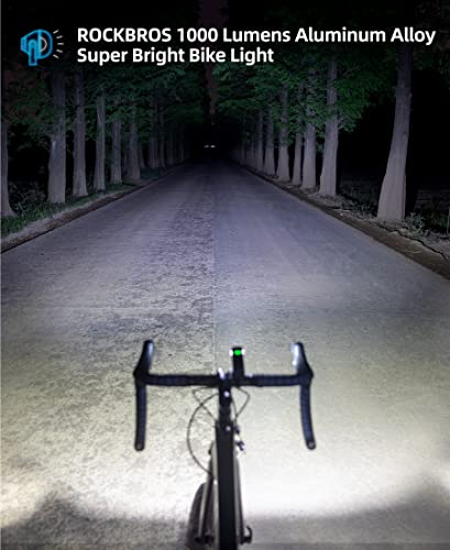 ROCKBROS Bike Light 1000 Lumens USB Rechargeable Bike Headlight Led IPX6 Waterproof Bike Front Light 5 Modes Aluminum Alloy Super Bright Bike Light for Night Riding