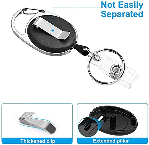 Retractable Badge Reel with Carabiner Belt Clip and Key Ring for ID Card Key Keychain Badge Holder Black 3 Pack