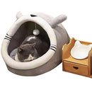 iDopick Cat Beds for Indoor Cats, Cat Cave Bed Cat House with Anti-Slip Bottom,Washable Cat Bed with with Hanging Toy, Puppy Bed with Removable Cotton Pad, Super Soft and Self Warming Calming Pet Bed