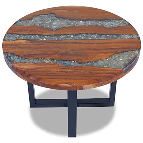 vidaXL Teak Resin Coffee Side Table Mango Wood Base Round Rustic Furniture