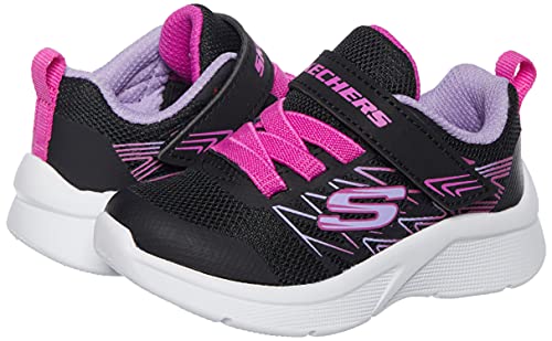 Skechers Kids Girls MICROSPEC-Bold Delight Sneaker, Black, 7 Toddler