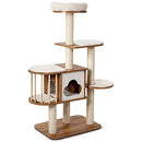 Cat Tree Tower, Large Wood Cat Climbing Condos Stand, w/4 Level Activities Platform, Sisal Rope Scratching Posts, Washable Mats, Tall Cat Playhouse Activity Center for Indoor Cats, Beige, 142CM