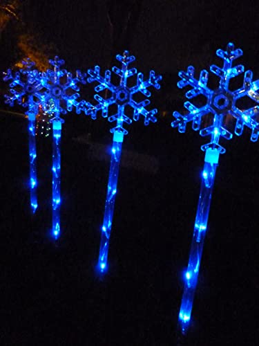 40 LED 4 PCS Blue Snowflake Solar Pathway Outdoor Christmas Decoration Garden Lights