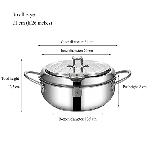 Deep Fryer Pot, 304 Stainless Steel Frying Pot, Tempura Fry Pot, Small Deep Fryer for Kitchen Fries, Shrimp, Chicken Nuggets, Squid, Fish Fryer, 2.2L