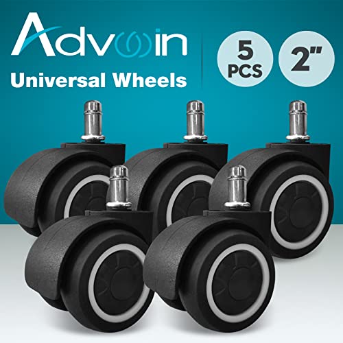 Advwin Office Chair Casters Wheels Set of 5 Replacement, Universal Rubber Chair Casters for Carpet and Hardwood Floors Quiet & Quick