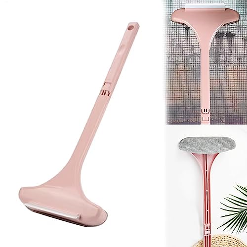 Yotsuba Window Cleaner, Double Sided Multifunctional Window Cleaning Tool - Window Squeegee & Flannel Brush, Space-Saving Design, Suitable for Window Screen Mesh Window, Wet & Dry (Pink)