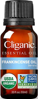 USDA Organic Frankincense Essential Oil, 100% Pure Natural Undiluted (10ml), Therapeutic Grade for Aromatherapy | Premium Certified Organic | Cliganic 90 Days Warranty