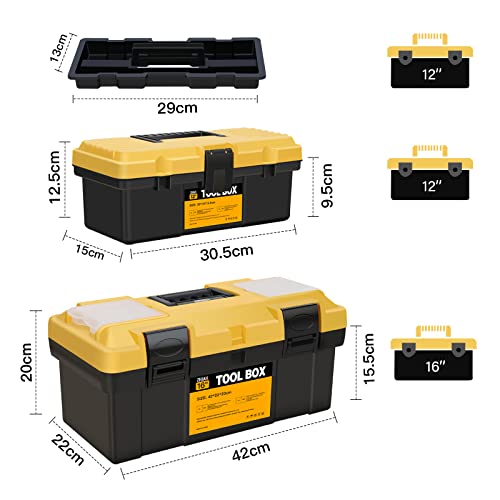 ZHJAN Tool Box set, 30cm + 41.5cm Large Tool Box, new PP material/double locking/with removable tray and small storage box, black/yellow