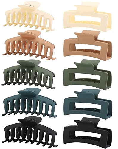 10 Pack Hair Claw Clips, ETHEL Neutral Hair Clips for Women, 4.3" Big Claw Clips, Large Rectangle Claw Hair Clips, Matte Hair Claws Hair Styling Accessories for Thick Hair (Cool Color)