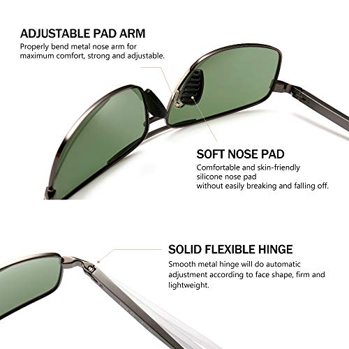 SUNGAIT Ultra Lightweight Rectangular Polarized Sunglasses UV400 Protection (Gunmetal Frame Green Lens, 62) Metal Frame New-2458 QKMLV-AU