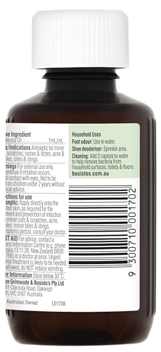 Bosisto's Tea Tree Oil 100mL | Natural Melaleuca Oil, Essential Oils, Natural Anitseptic, Natural Antibacterial, Deodoriser, Treats and Prevents Infection for Acne, Abrasions, Insect Bites, Natural Foot Care, Australian Owned