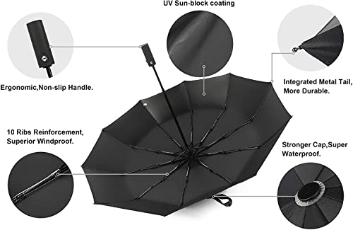 AUSDIN Reverse Umbrella-Automatic Umbrellas-Traval Compact Umbrella-10 Fiberglass Ribs Strong Enough-Windproof Umbrella-Double Layer Vinyl-UV Protection UPF 50+