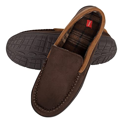 Hanes Unisex Moccasin Slipper House Shoe with Indoor Outdoor Memory Foam Sole Fresh Iq Odor Protection, Brown, Medium