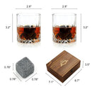 Whiskey Stones Gift Set - Whiskey Glass Set of 2 - Granite Chilling Whiskey Rocks - Scotch Bourbon Whiskey Glass Gift Box Set - Best Drinking Gifts for Men Dad Husband Birthday Party Holiday Present