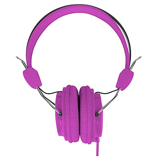 Laser Headphones Stereo Kids Friendly Pink, Childrens Headphones on Ear for Study Tablet Airplane, Volume Limited