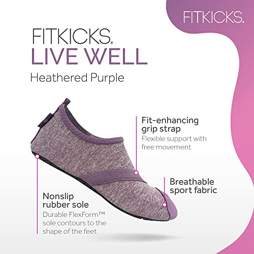 FITKICKS Original Women's Foldable Active Lifestyle Minimalist Footwear Barefoot Yoga Sporty Water Shoes, Heathered Purple, Medium