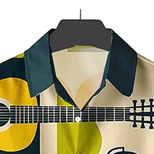 KRECS Mens Shirts Short Sleeve, Men Shirt Casual Musical Instrument Printing Single Button All-Match Summer Beach Shirt Short-Sleeved Beach top (Size : XL)