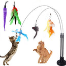 Cat Feather Toys, Fyvadio Cat Toy, Interactive Cat Toy with Super Suction Cup, 2PCS Springy Cat Wand,and 5PCS Teaser Refills Replacement with Bells, Feathers, Cat Spring String Toy Cat Accessories