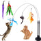 Cat Feather Toys, Fyvadio Cat Toy, Interactive Cat Toy with Super Suction Cup, 2PCS Springy Cat Wand,and 5PCS Teaser Refills Replacement with Bells, Feathers, Cat Spring String Toy Cat Accessories