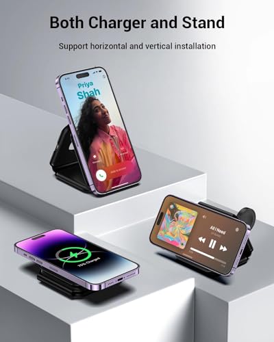 3 in 1 Foldable Wireless Charger, HF Magnetic 3 in 1 Charging Station for Apple Multiple Devices, Travel Wireless Charger, Adapter NOT Included (Black-3 in 1)