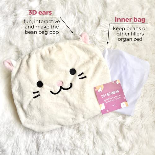 Furry Bean Bag Cover, Creative Kids Bean Bag Chair Cover, Faux Fur Bean Bag for Toddler, Teens and Adults 32x32x18in (Pinky Cat)