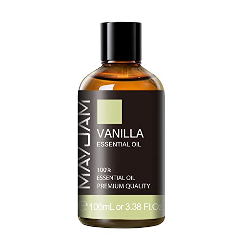 Vanilla Essential Oil 100ml, MAYJAM Premium Essential Oils for Aromatherapy, Diffuser, Soap Making, Candle Making, Large Bottle Vanilla Oil with Gift Box(3.38fl.oz)