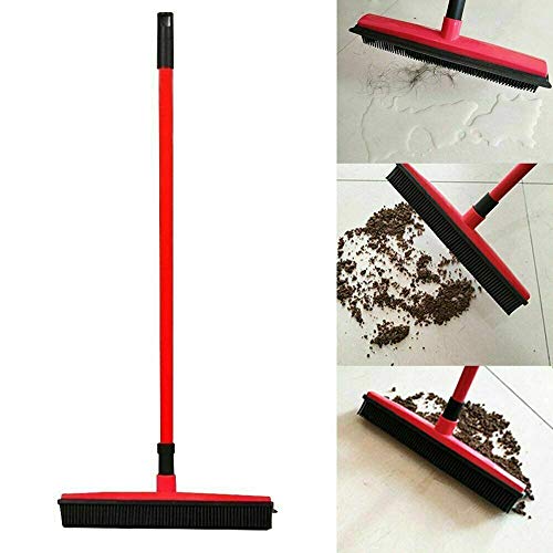 Rubber Broom for Dog Cat Pet Hair Car Windows Handle Sweeper Squeegee Floor (Red)